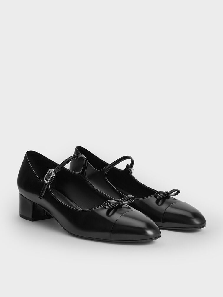 Bow Cap-Toe Mary Jane Pumps, Black Box, hi-res