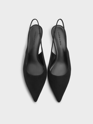 Kaia Faux Suede Pointed-Toe Slingback Pumps, Black Textured, hi-res