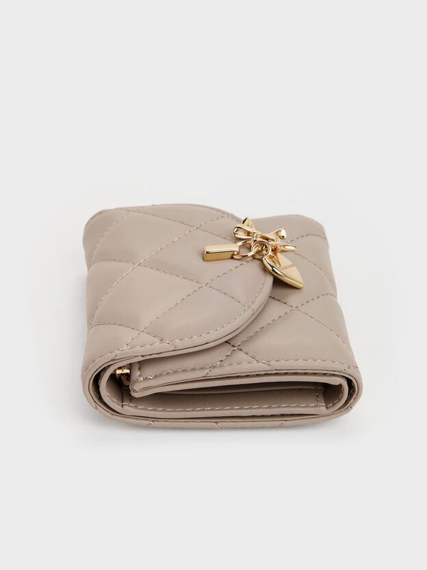 Arrietty Quilted Curved-Flap Wallet, Taupe, hi-res