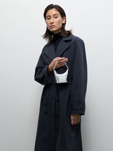 Micro Augustine Metallic Eel-Effect Chain-Handle Bag, Silver, hi-res