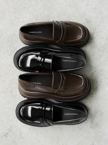 Leoi Platform Penny Loafers, Dark Brown, hi-res