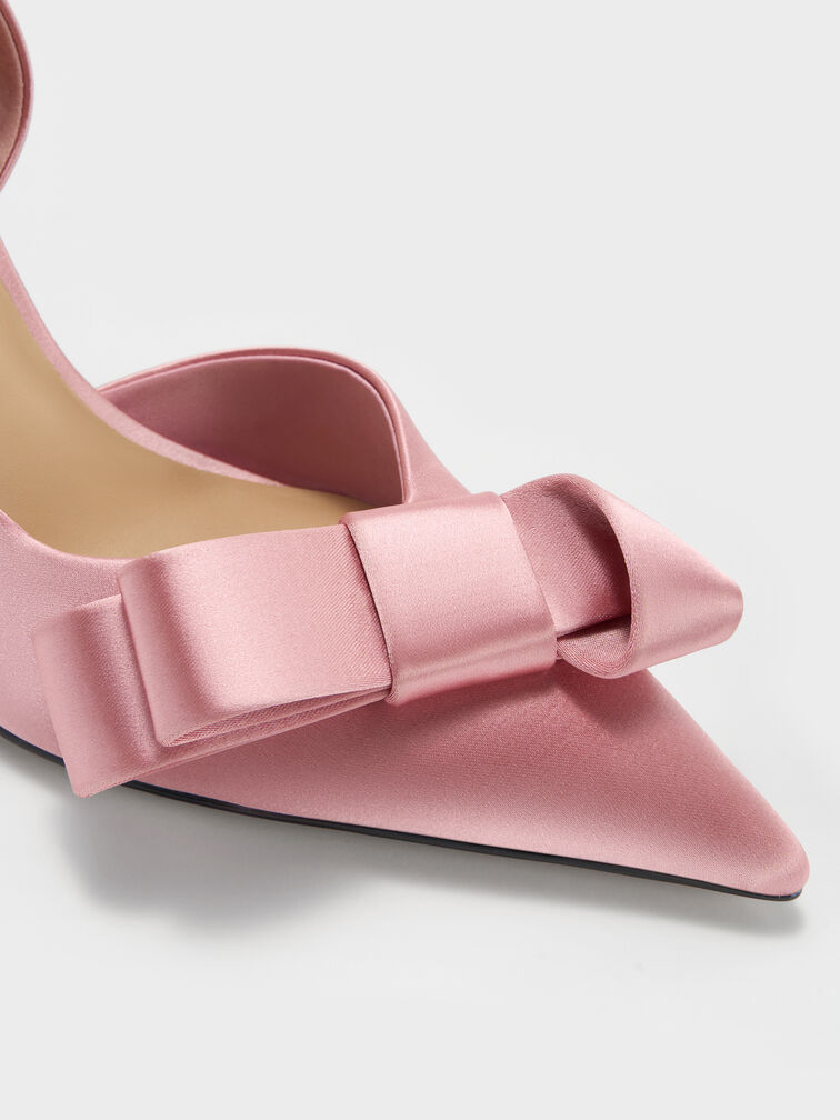 Pleated-Bow Pointed D'Orsay Pumps, Pink, hi-res