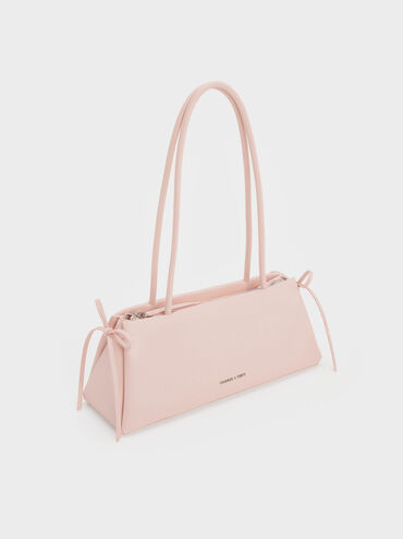 Hazel Bow Elongated Trapeze Shoulder Bag, Soft Pink, hi-res