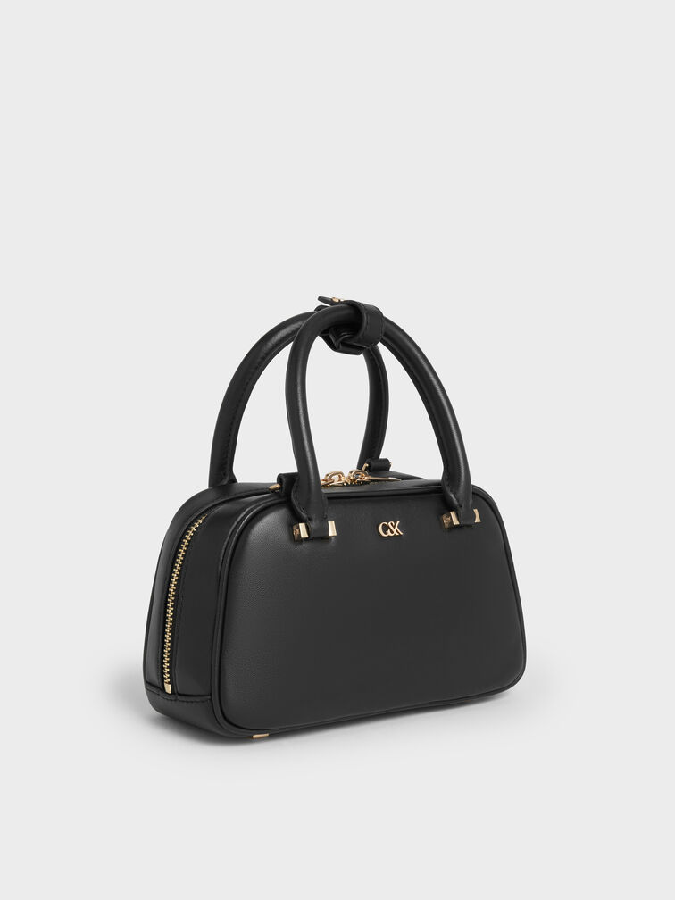 Leather Bowling Bag, Black, hi-res