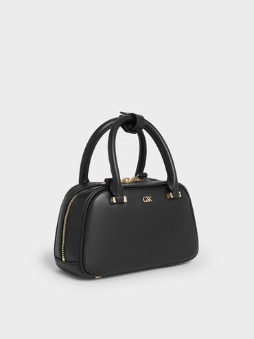 Leather Bowling Bag, Black, hi-res