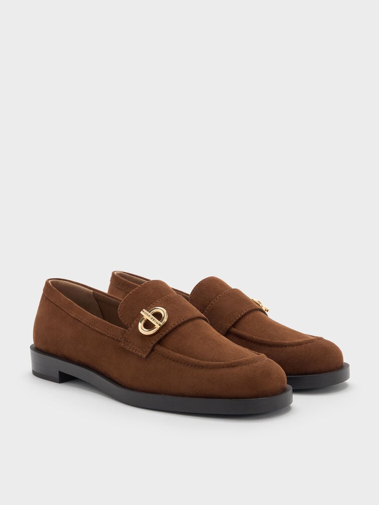 Marley Faux Suede Metallic-Accent Loafers, Cognac, hi-res