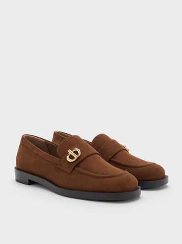 Marley Faux Suede Metallic-Accent Loafers, Cognac, hi-res
