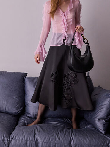 Kora Metallic-Accent Moon Bag, Black, hi-res