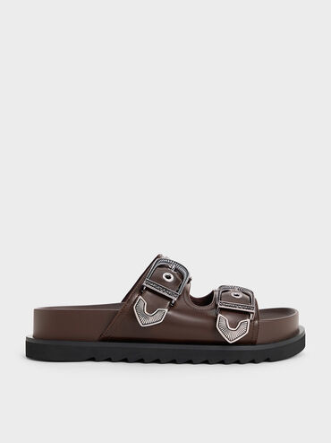 Kirke Buckled Double-Strap Sandals, Dark Brown, hi-res