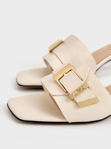 Whitney Leather Buckled Block-Heel Mules, Chalk, hi-res