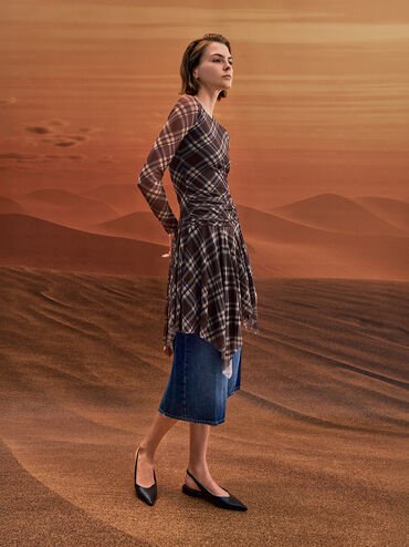 Pointed-Toe High-Vamp Slingback Flats, Black, hi-res