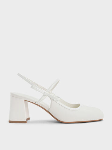 Bow Slingback Mary Jane Pumps, White, hi-res