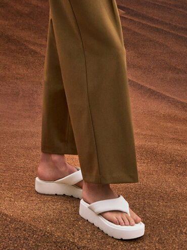 V-Strap Flatform Thong Sandals, White, hi-res