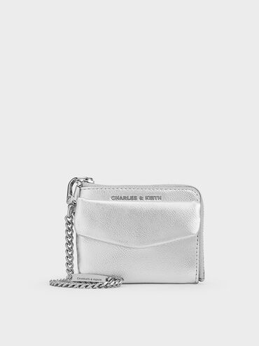 Rachel Metallic Front-Pocket Zip-Around Card Holder, Silver, hi-res