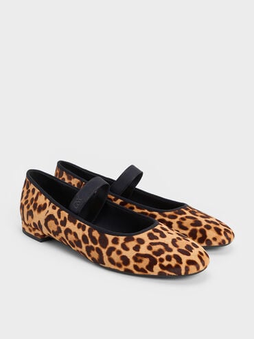 Leopard-Print Textured Mary Jane Flats, Multi, hi-res