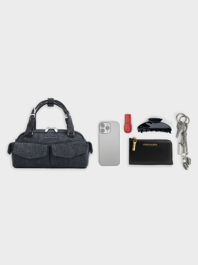 Rachel Denim Multi-Pocket Bowling Bag, Denim Blue, hi-res