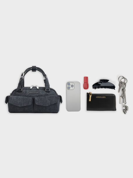 Rachel Denim Multi-Pocket Bowling Bag, Denim Blue, hi-res