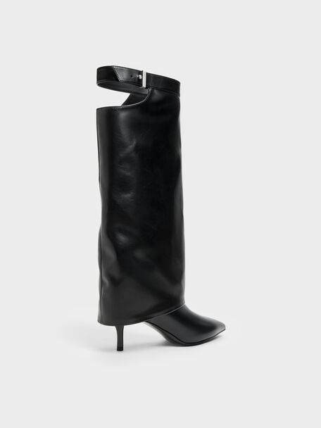 Cut-Out Stiletto Knee-High Boots, Black, hi-res