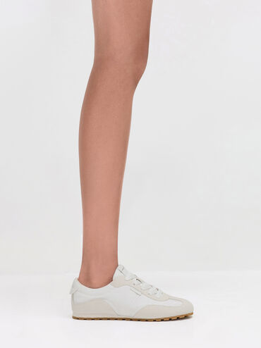 Nylon Contrast-Panel Sneakers, White, hi-res