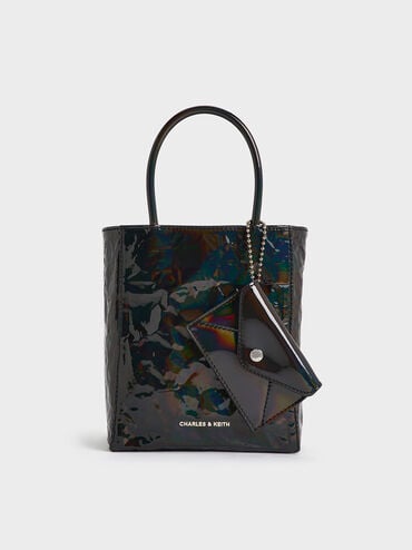 Matina Patent Crinkle-Effect Elongated Tote Bag, Prism Noir, hi-res