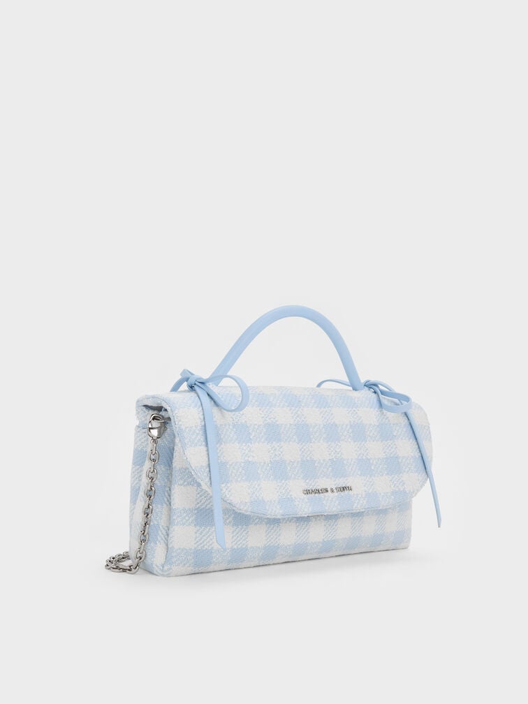 Hazel Gingham Bow Wallet On Chain, Gingham Blue, hi-res