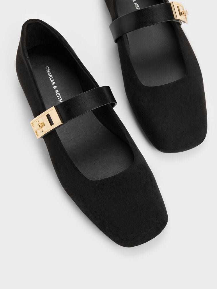 Lando Faux Suede Mary Jane Flats, Black2, hi-res