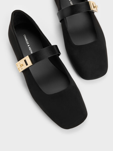 Lando Faux Suede Mary Jane Flats, Black2, hi-res