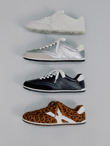 Metallic Low-Top Sneakers, Silver, hi-res