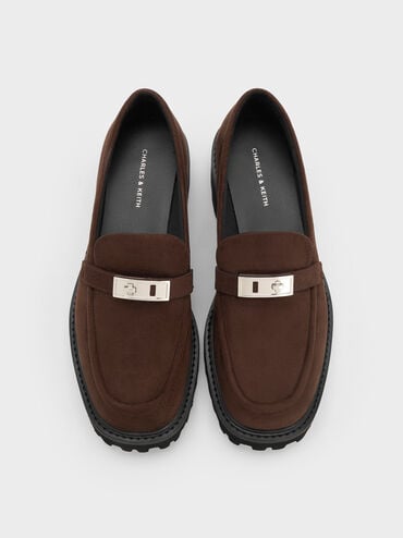 Lando Faux Suede Metallic-Accent Platform Loafers, Dark Brown Textured, hi-res