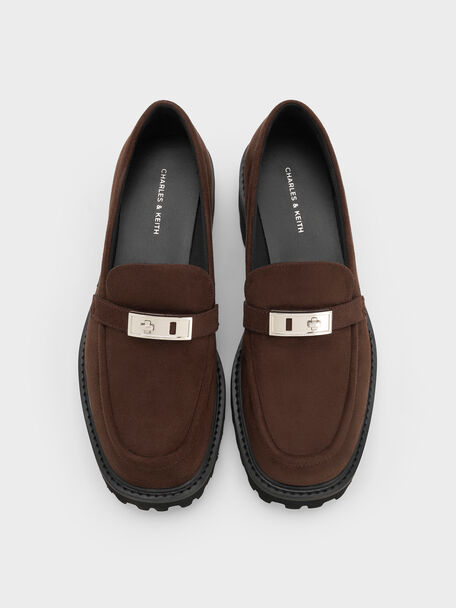 Lando Faux Suede Platform Loafers, Dark Brown Textured, hi-res