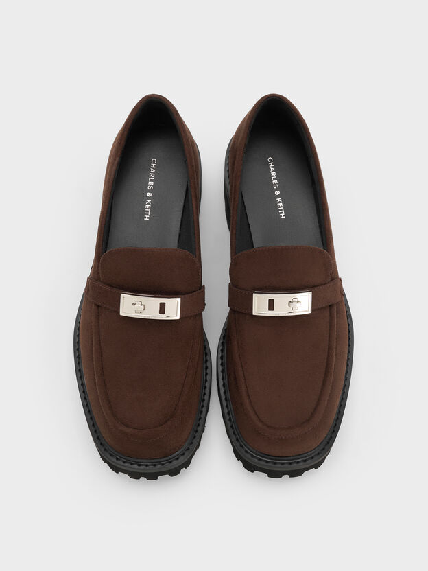Lando Faux Suede Platform Loafers, Dark Brown Textured, hi-res
