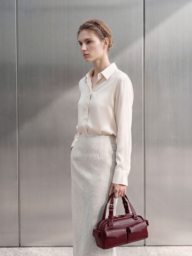 Rachel Multi-Pocket Bowling Bag, Burgundy, hi-res