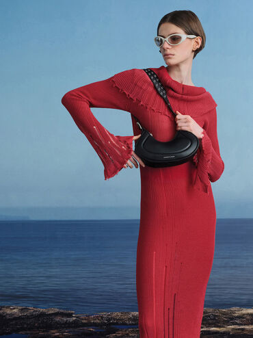 Petra Grommet-Strap Curved Shoulder Bag, Noir, hi-res