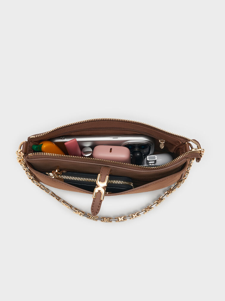 Adalyn Recycled Suede Chain Shoulder Bag, Mocha Brown, hi-res