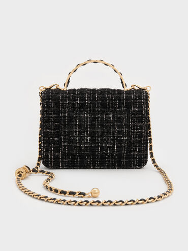 Cressida Tweed Quilted Top Handle Bag, Black Tweed, hi-res