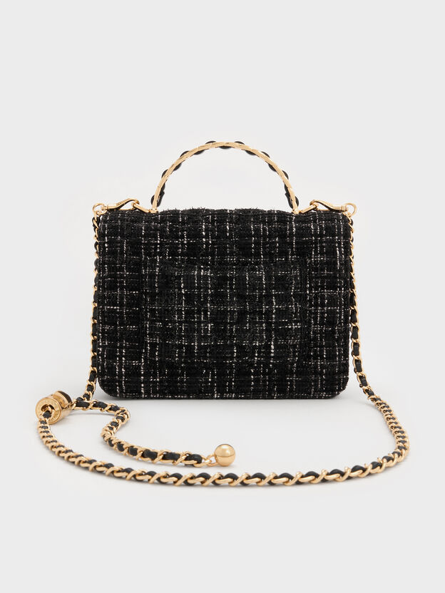 Cressida Tweed Quilted Top Handle Bag, Black Tweed, hi-res