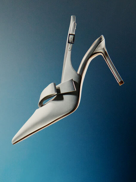Satin Pleated-Strap Slingback Pumps, Light Grey, hi-res