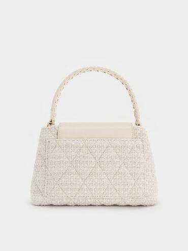 Arwen Tweed Quilted Braided-Strap Top Handle Bag, Cream Tweed, hi-res