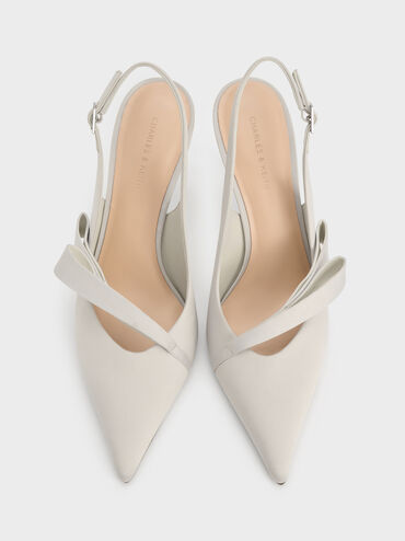 Satin Pleated-Strap Slingback Pumps, Light Grey, hi-res