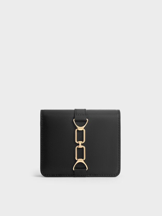 Agatha Chain-Accent Card Holder, Black, hi-res