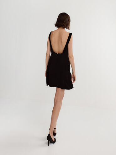 Satin Asymmetric-Strap D’Orsay Stiletto Pumps, Black Textured, hi-res