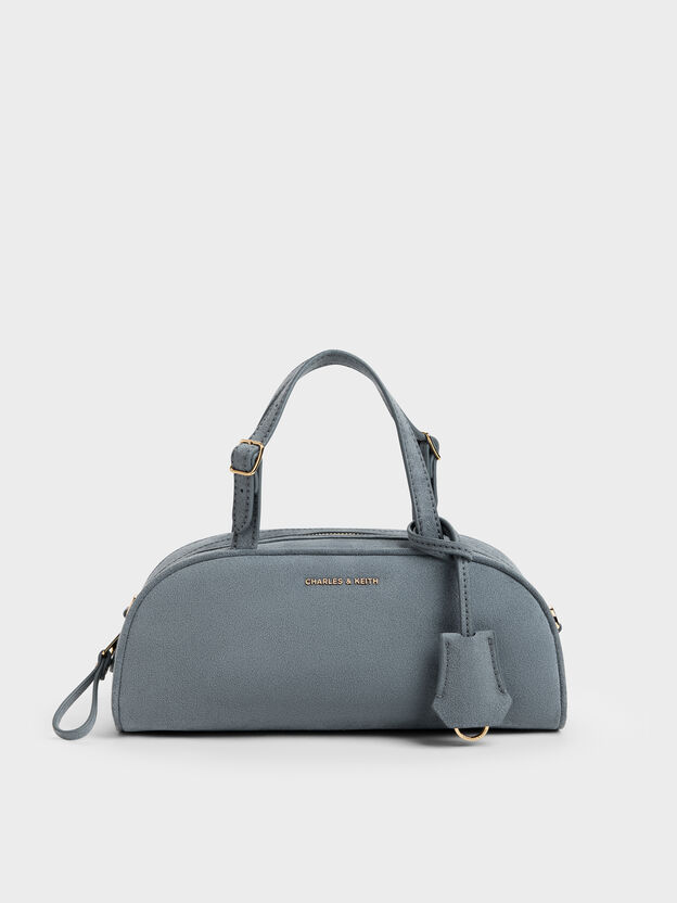 Vega Faux Suede Elongated Bowling Bag, Smoky Blue, hi-res