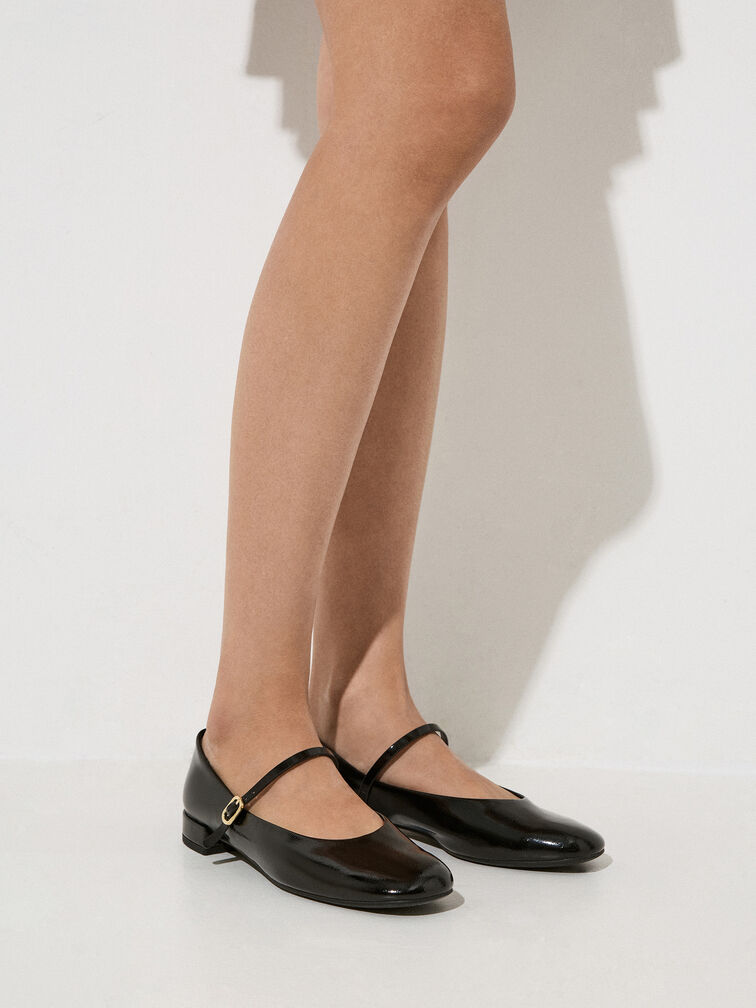 Gertrude Patent Round-Toe Mary Janes, Black Patent, hi-res