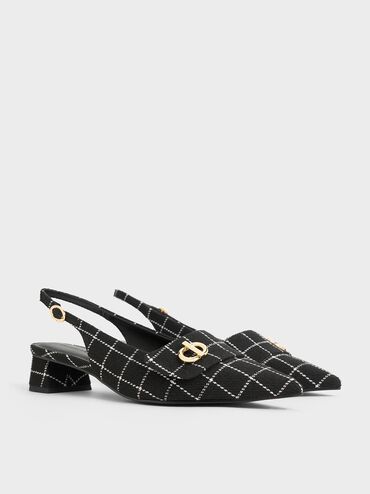 Marley Tweed Slingback Pumps, Black Textured, hi-res
