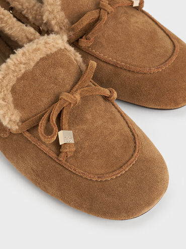 Gavyn Suede Shearling-Lined Boat Shoes, Brown, hi-res
