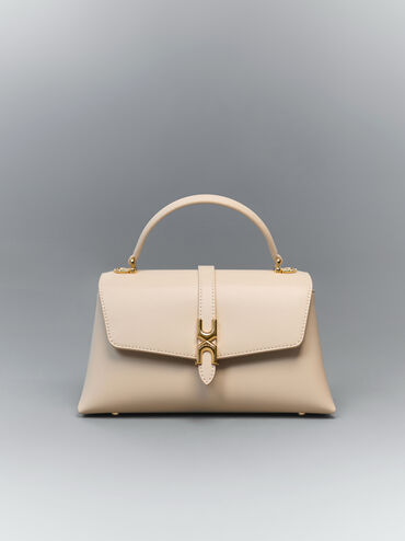 Adalyn Metallic-Buckle Chain-Strap Top Handle Bag, Dusted Oat, hi-res