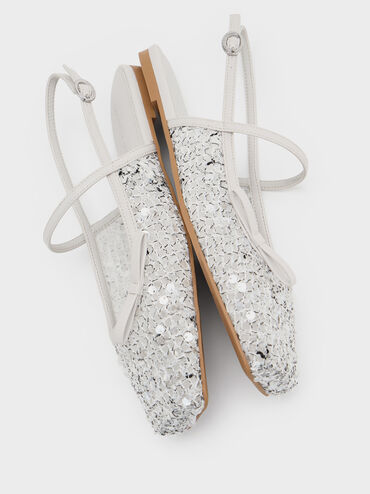 Mesh Sequinned Bow Slingback Mary Jane Flats, Multi, hi-res