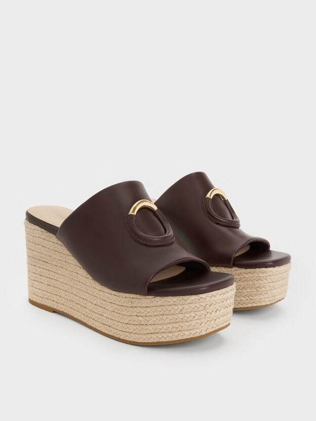 Metallic-Accent Espadrille Wedges, Maroon, hi-res