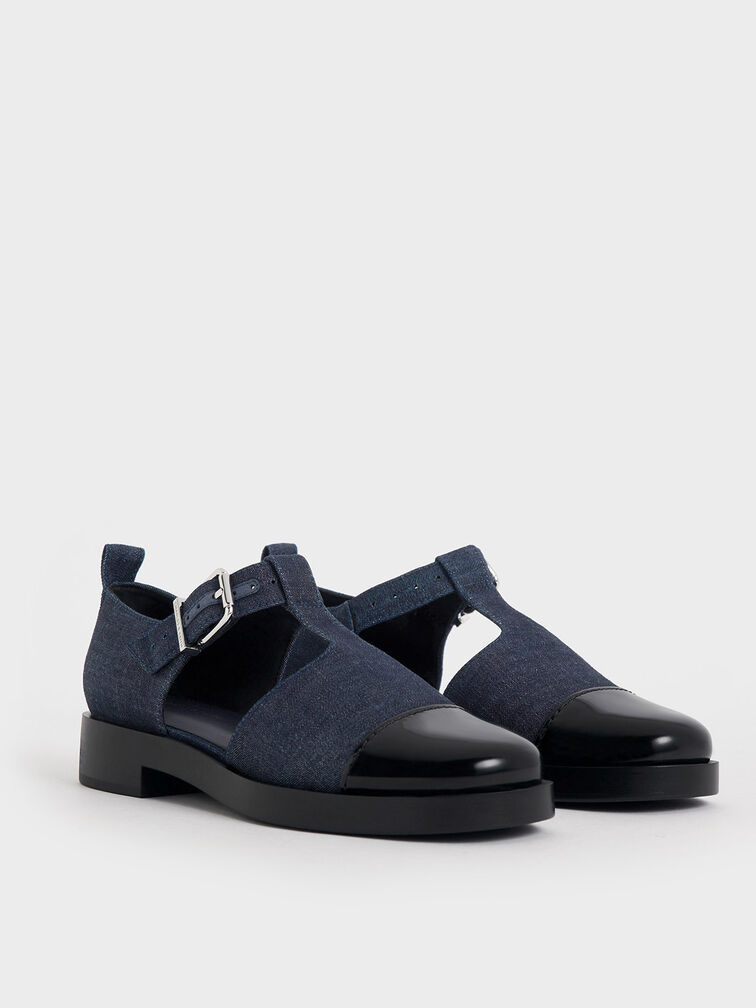 Charly T-Bar Buckled Sandals, Dark Blue Charly T-Bar Buckled Sandals, Dark Blue, hi-res