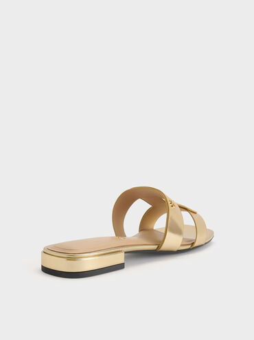 Petina Metallic Leather Slide Sandals, Gold, hi-res
